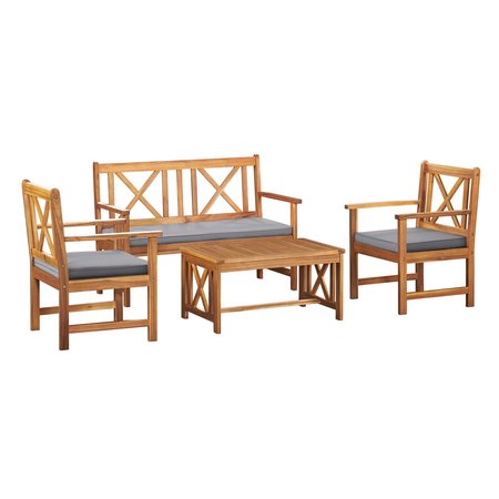 ALATERRE FURNITURE Manchester Acacia Outdoor Wood Conversation Set with Double Seat Bench, Coffee Table and 2 Chairs ANMC012ANO
